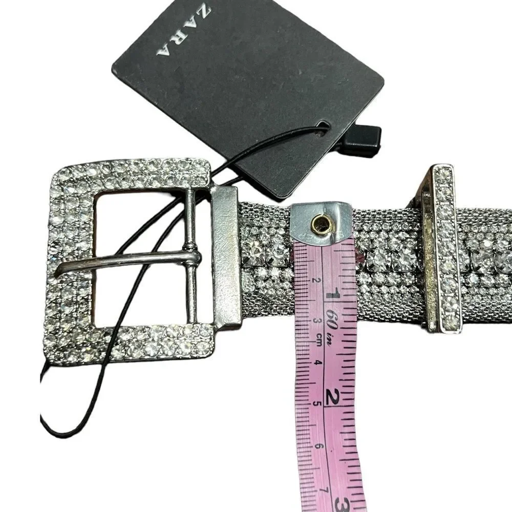 Zara Silver Rhinestone Studded Mesh Bling Belt NWT Fairy Bling